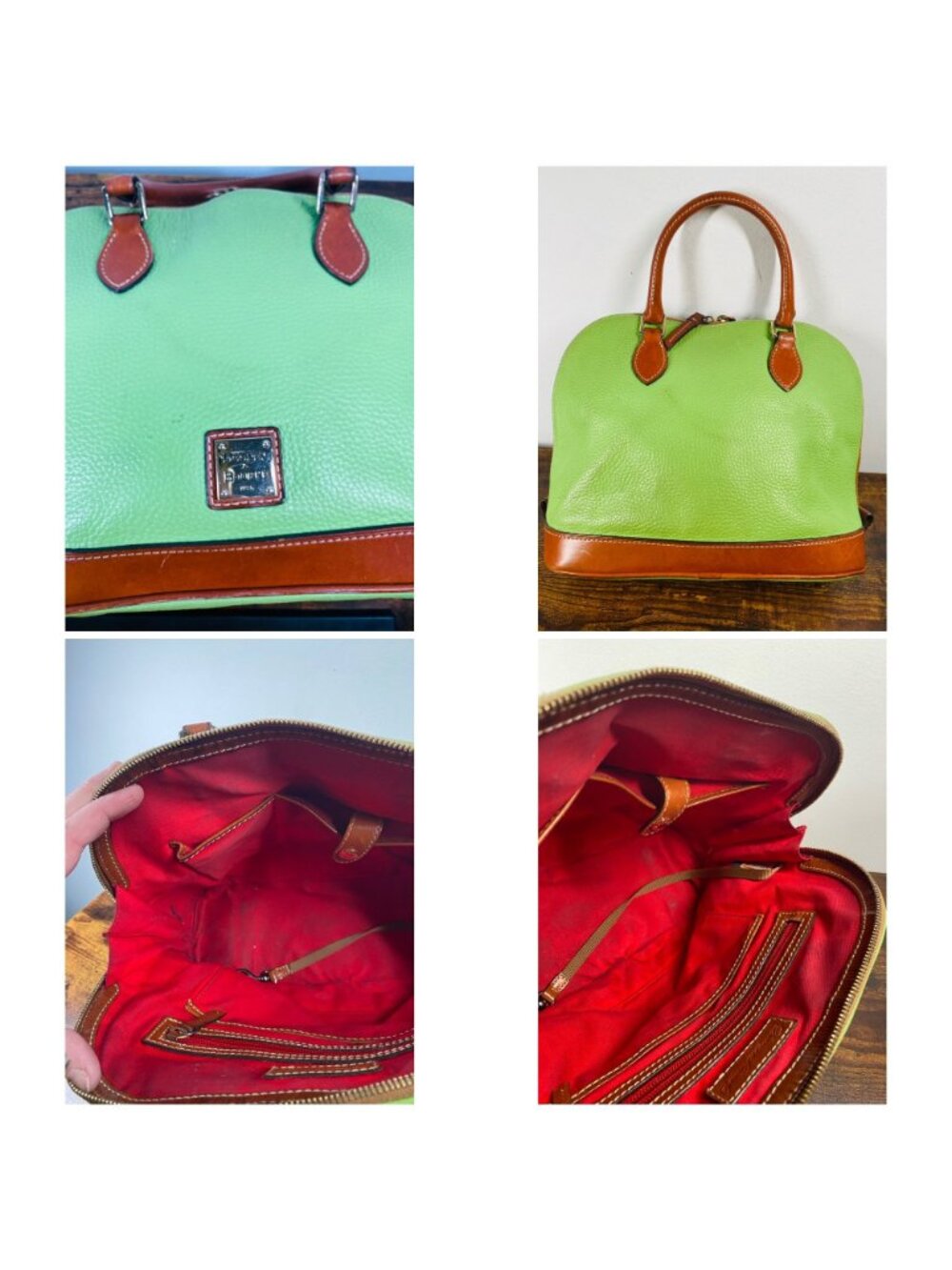 Vintage Dooney & Bourke Zip Zip Satchel Green & Brown Leather Handbag - Picture 8 of 16